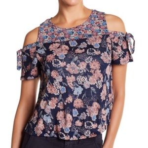 Lucky Brand Floral cold shoulder blouse